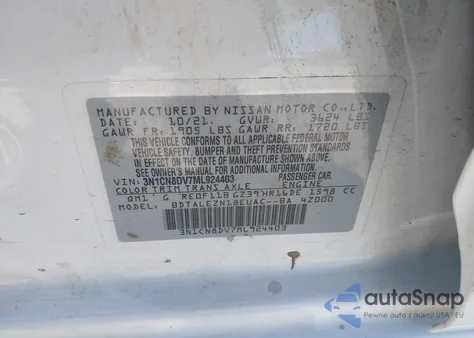 2021 Nissan Versa S Xtronic Cvt из США, поврежденный, VIN 3N1CN8DV7ML924403